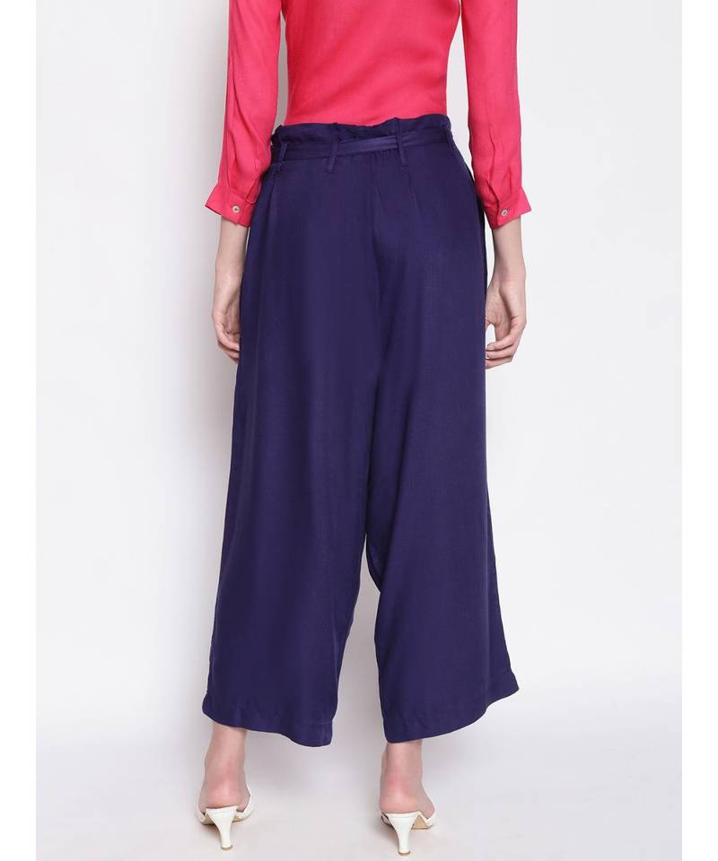 Solid Women Blue  High Rise Pants