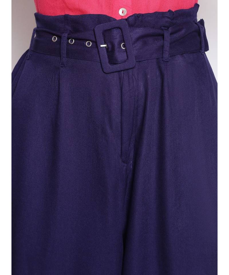 Solid Women Blue  High Rise Pants