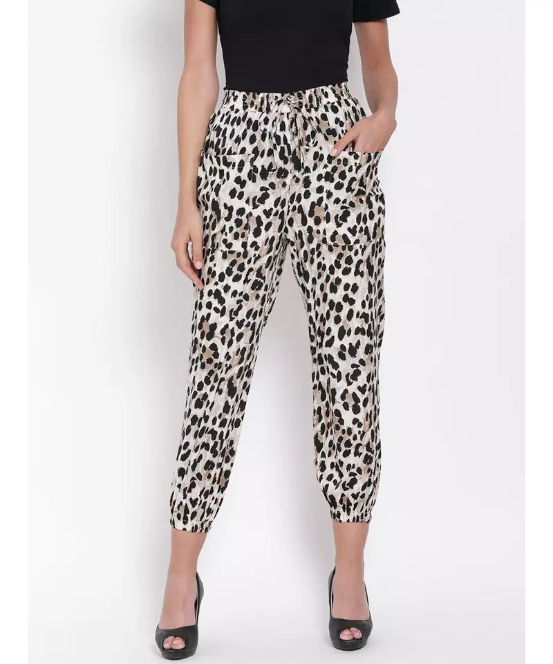 White & Black Animal Print Pants