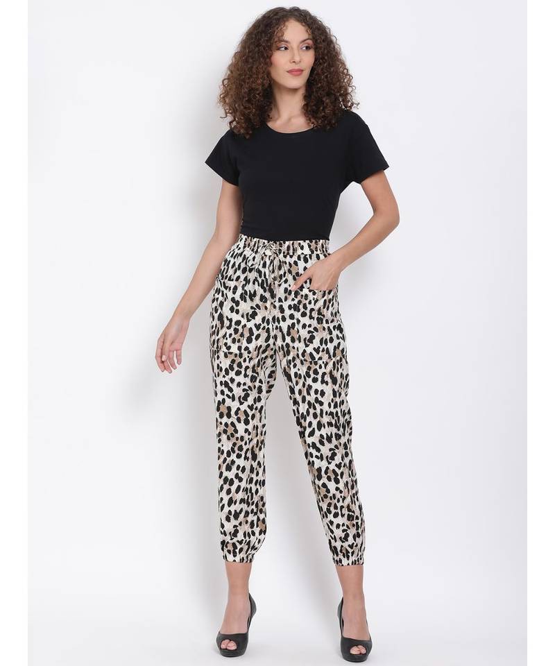 White & Black Animal Print Pants