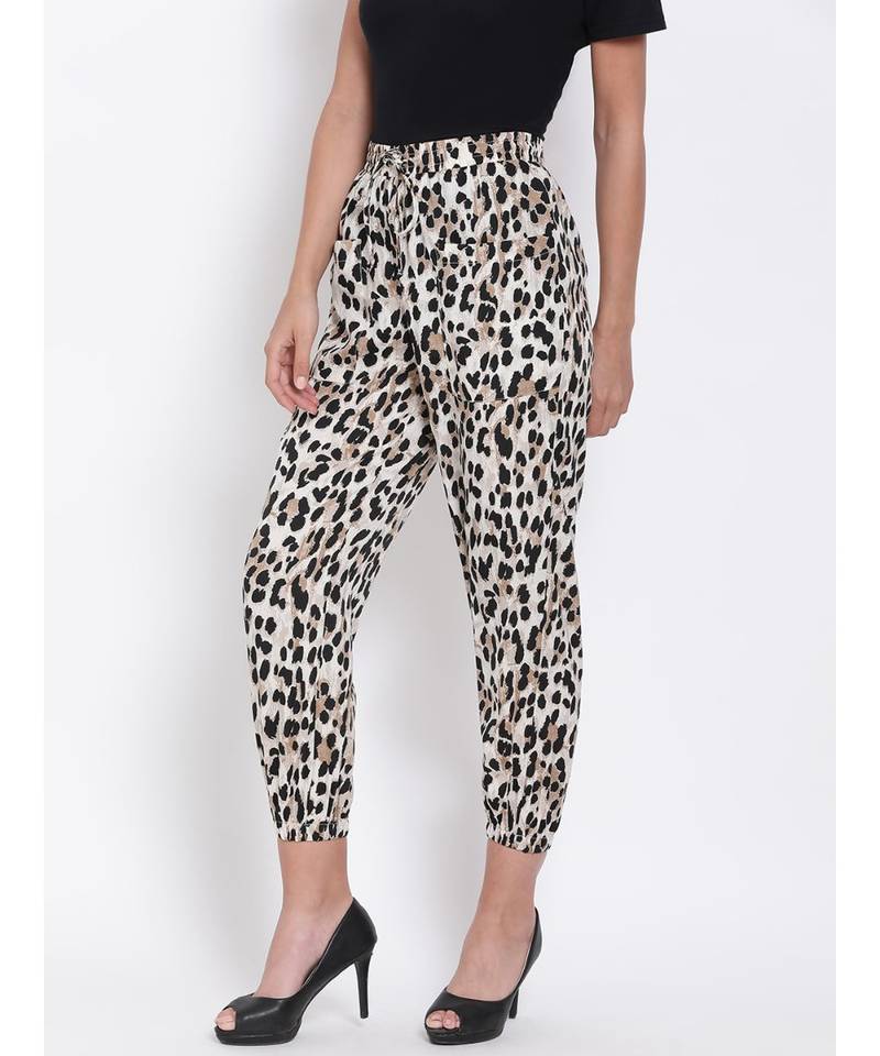 White & Black Animal Print Pants