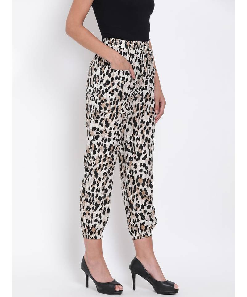White & Black Animal Print Pants