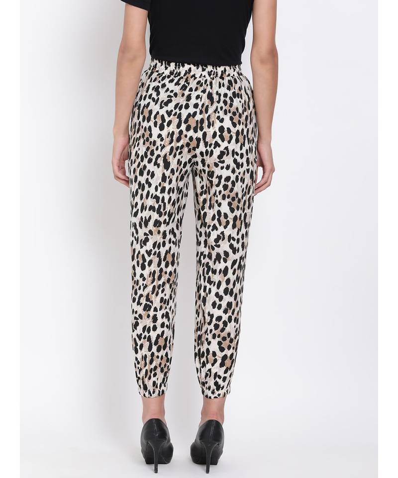 White & Black Animal Print Pants