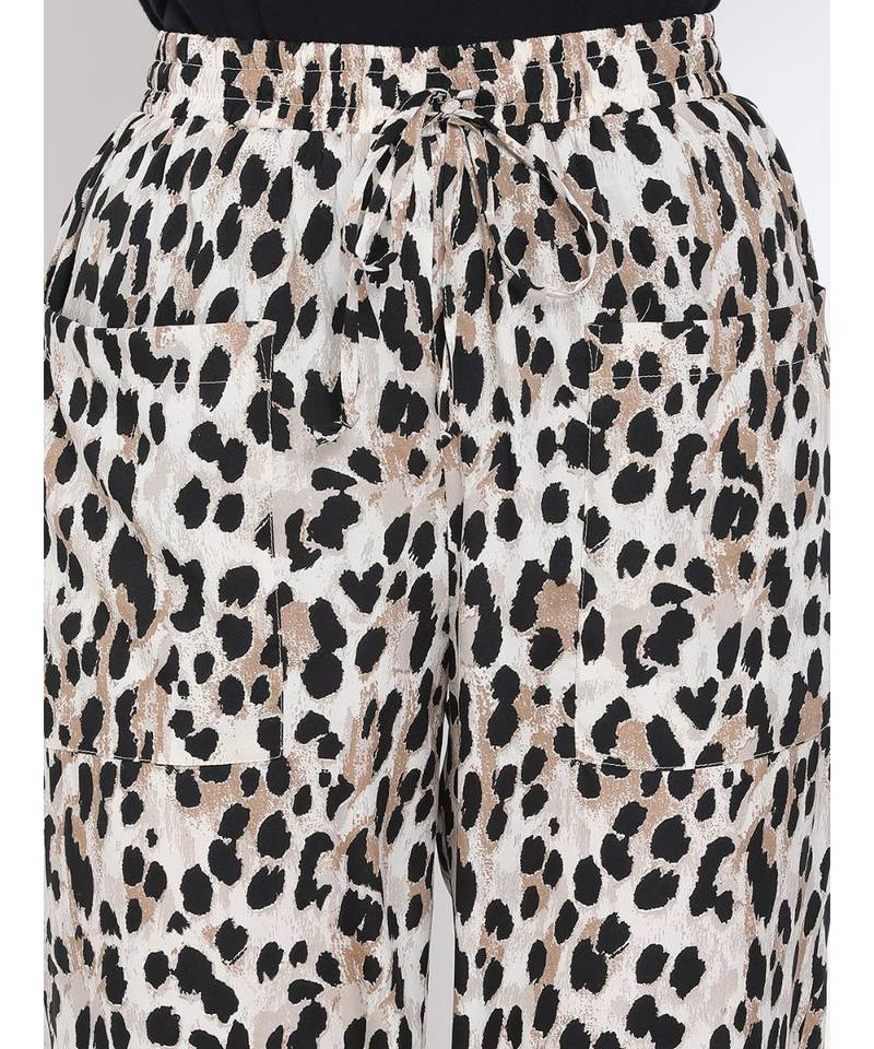 White & Black Animal Print Pants