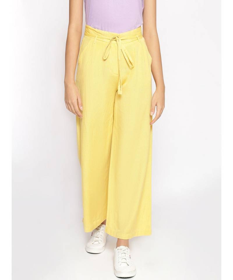 Light Yellow Linen Blend Solid Pants