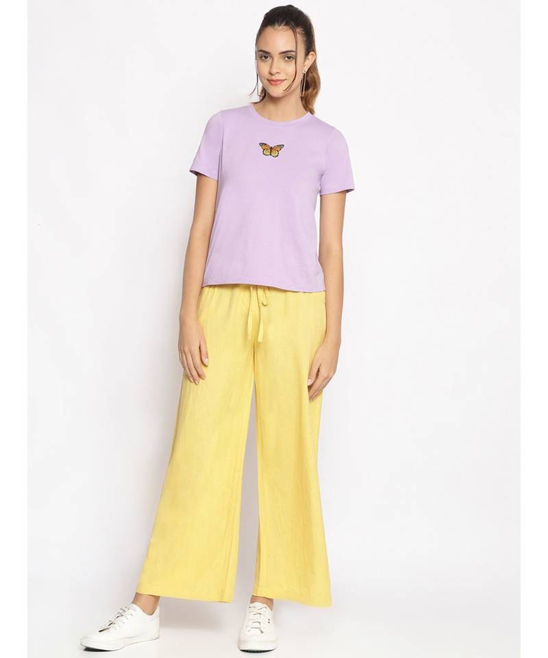 Light Yellow Linen Blend Solid Pants