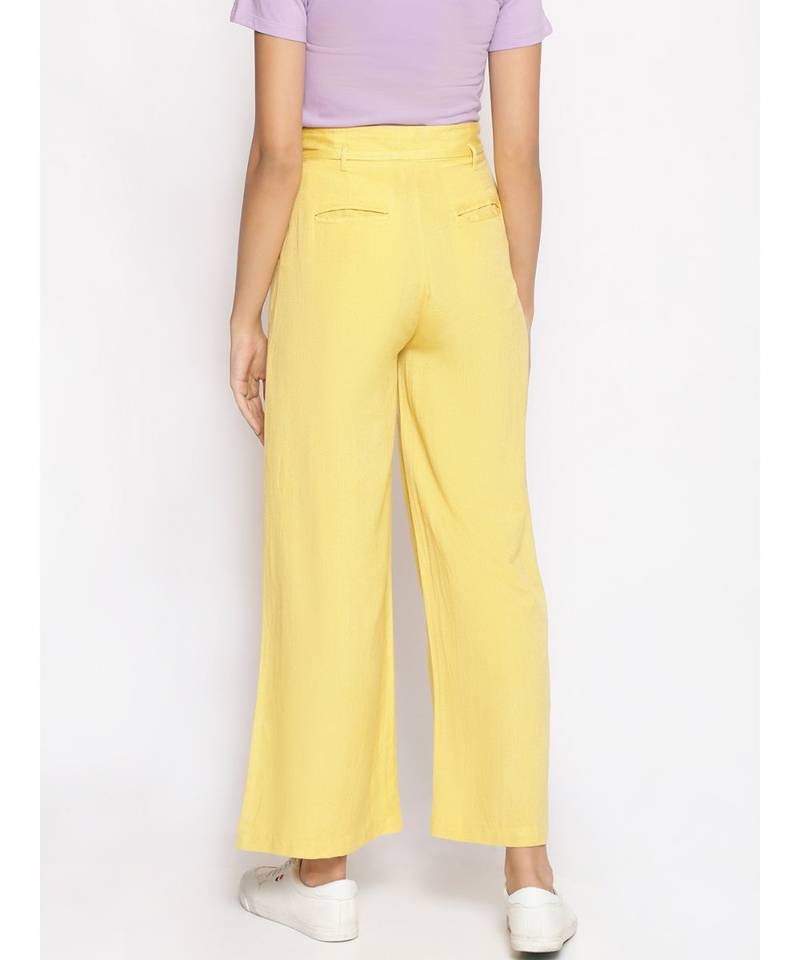 Light Yellow Linen Blend Solid Pants