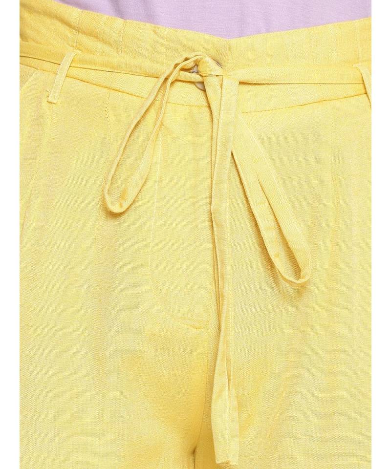 Light Yellow Linen Blend Solid Pants