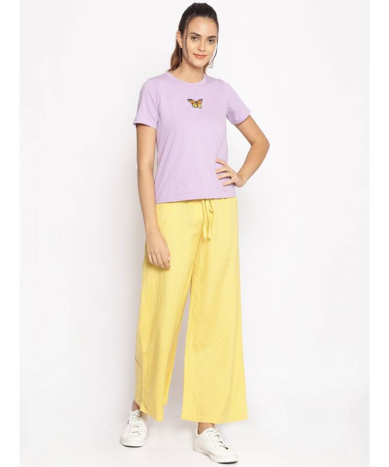 Light Yellow Linen Blend Solid Pants