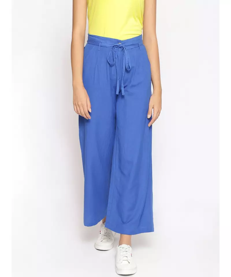 Cobalt Blue Linen Blend Solid Pants