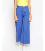 Cobalt Blue Linen Blend Solid Pants