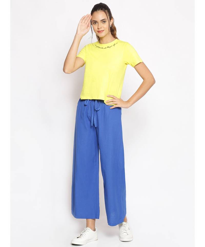 Cobalt Blue Linen Blend Solid Pants