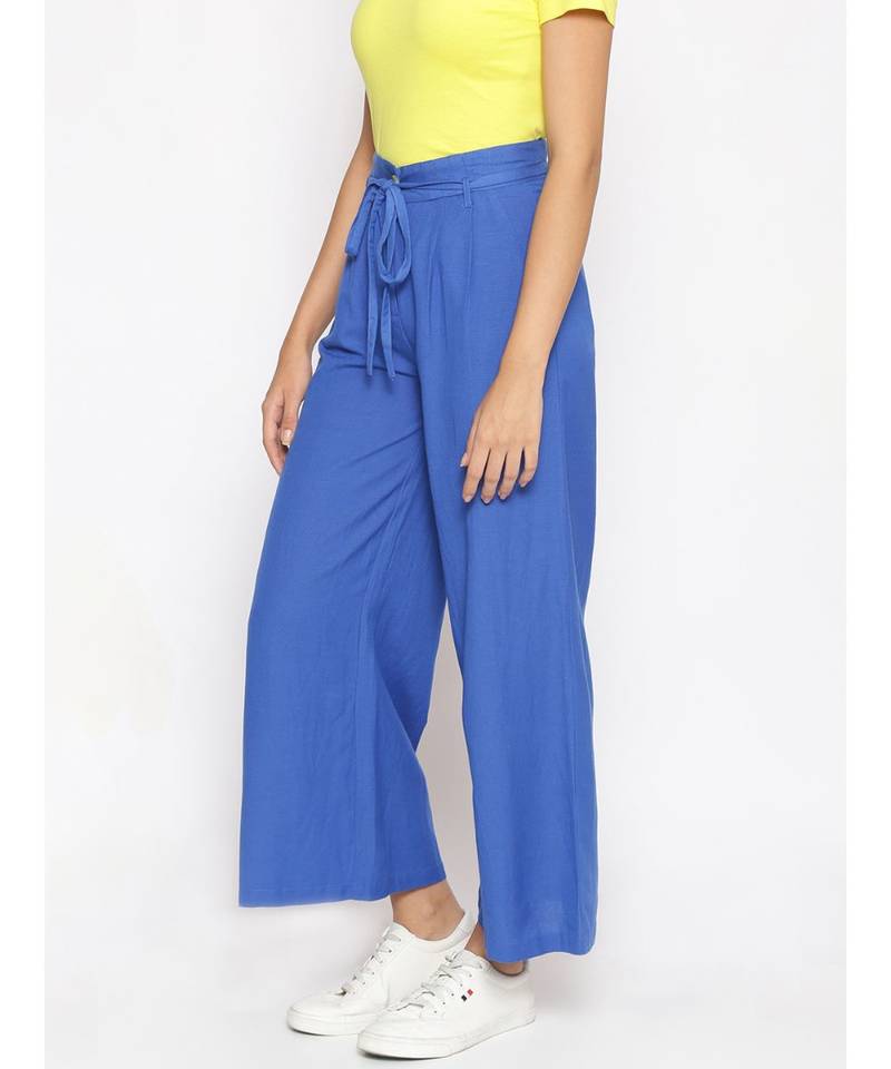 Cobalt Blue Linen Blend Solid Pants