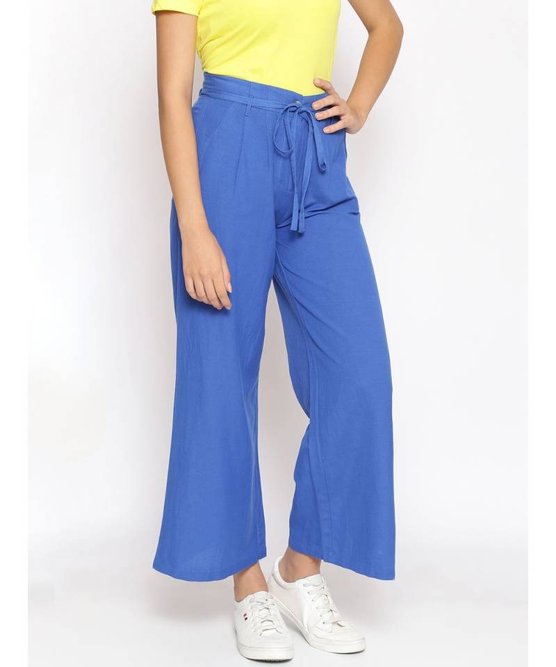 Cobalt Blue Linen Blend Solid Pants