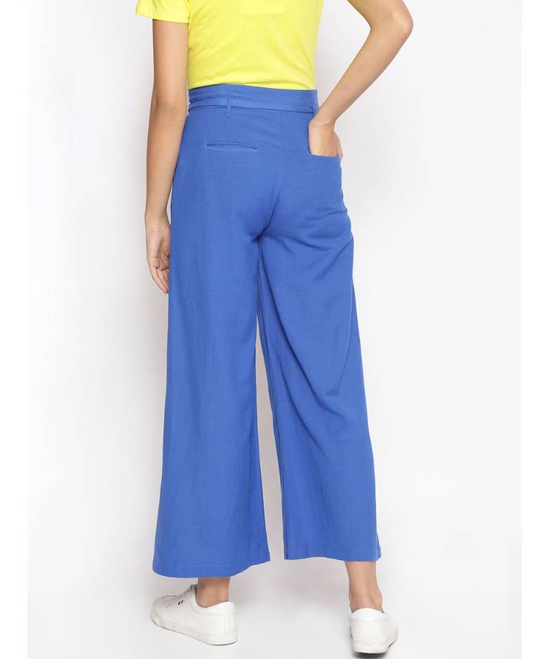 Cobalt Blue Linen Blend Solid Pants