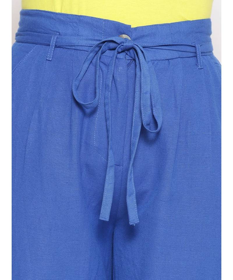 Cobalt Blue Linen Blend Solid Pants
