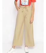 Beige Linen Blend Solid Pants