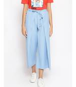 Baby Blue Solid Linen Blend Wrap Pants