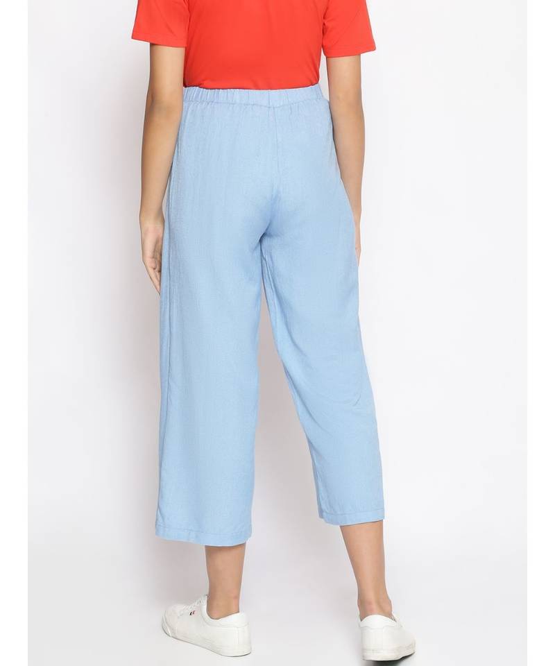 Baby Blue Solid Linen Blend Wrap Pants