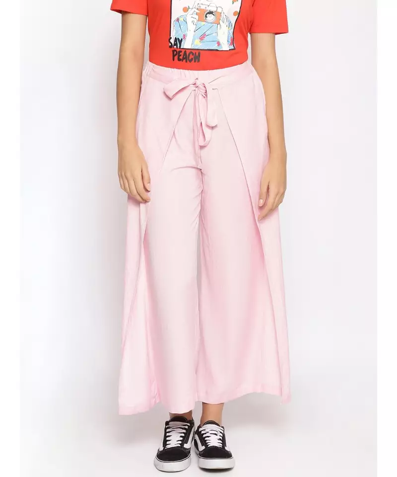 Baby Pink Solid Wrap Linen Blend Pants