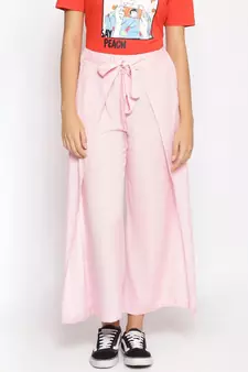 Baby Pink Solid Wrap Linen Blend Pants