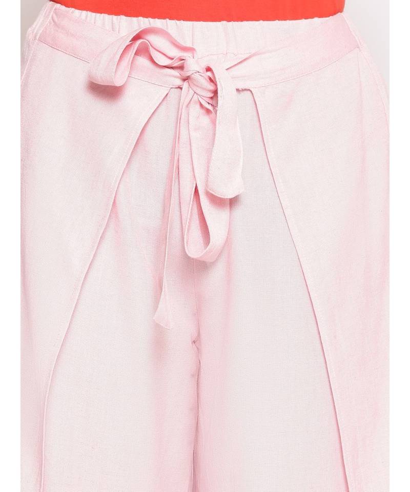 Baby Pink Solid Wrap Linen Blend Pants