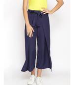 Navy Solid Wrap Linen Blend Pants