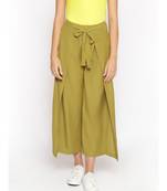 Olive Green Solid Wrap Linen Blend Pants