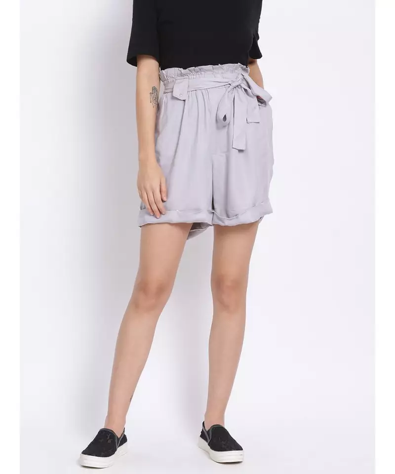 Smoke Grey Paperbag Women's Shorts