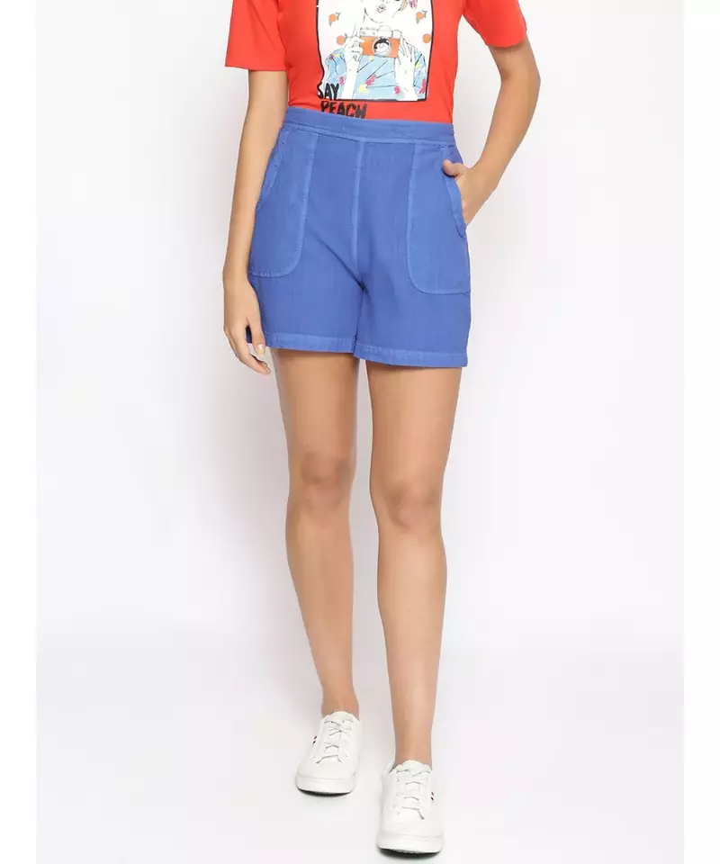 Cotton Washed Shorts  in Cobalt Blue