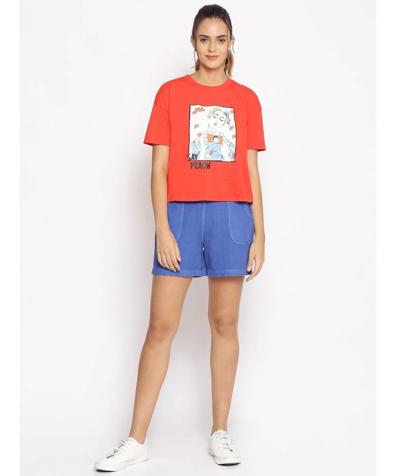 Cotton Washed Shorts  in Cobalt Blue