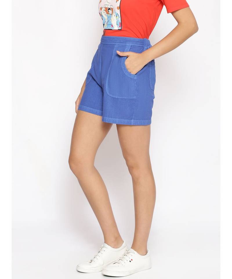 Cotton Washed Shorts  in Cobalt Blue