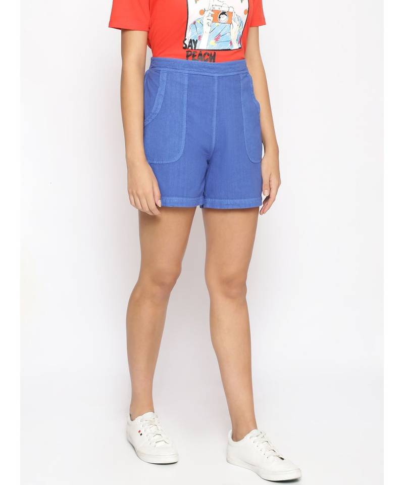 Cotton Washed Shorts  in Cobalt Blue