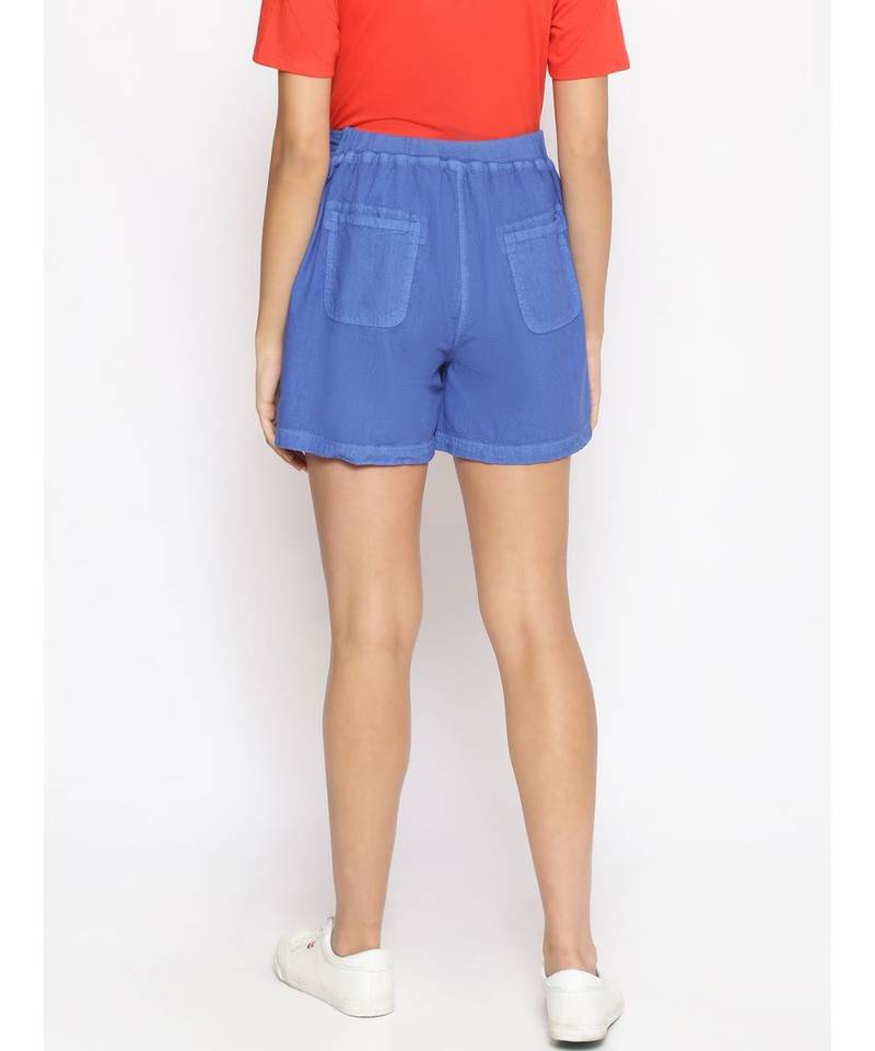 Cotton Washed Shorts  in Cobalt Blue