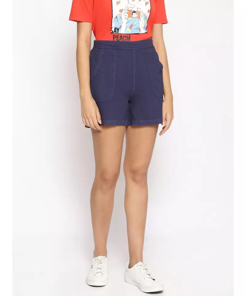 Cotton Washed Shorts  in Navy