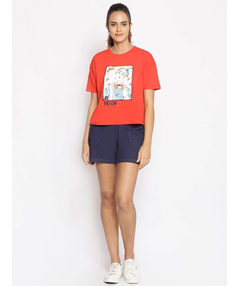 Cotton Washed Shorts  in Navy