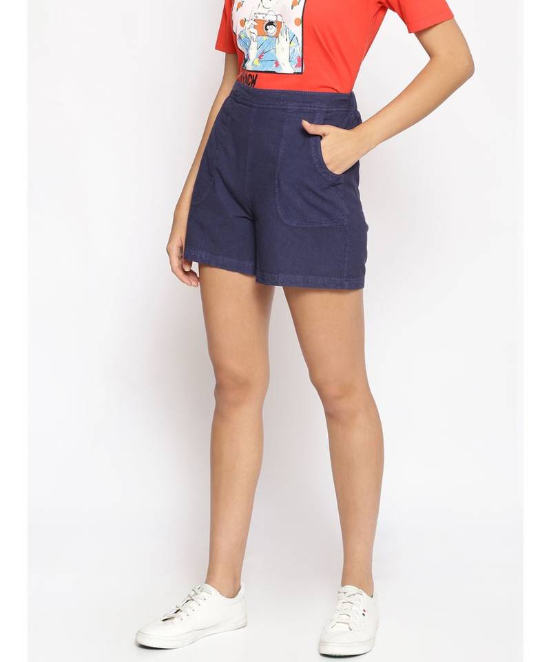 Cotton Washed Shorts  in Navy