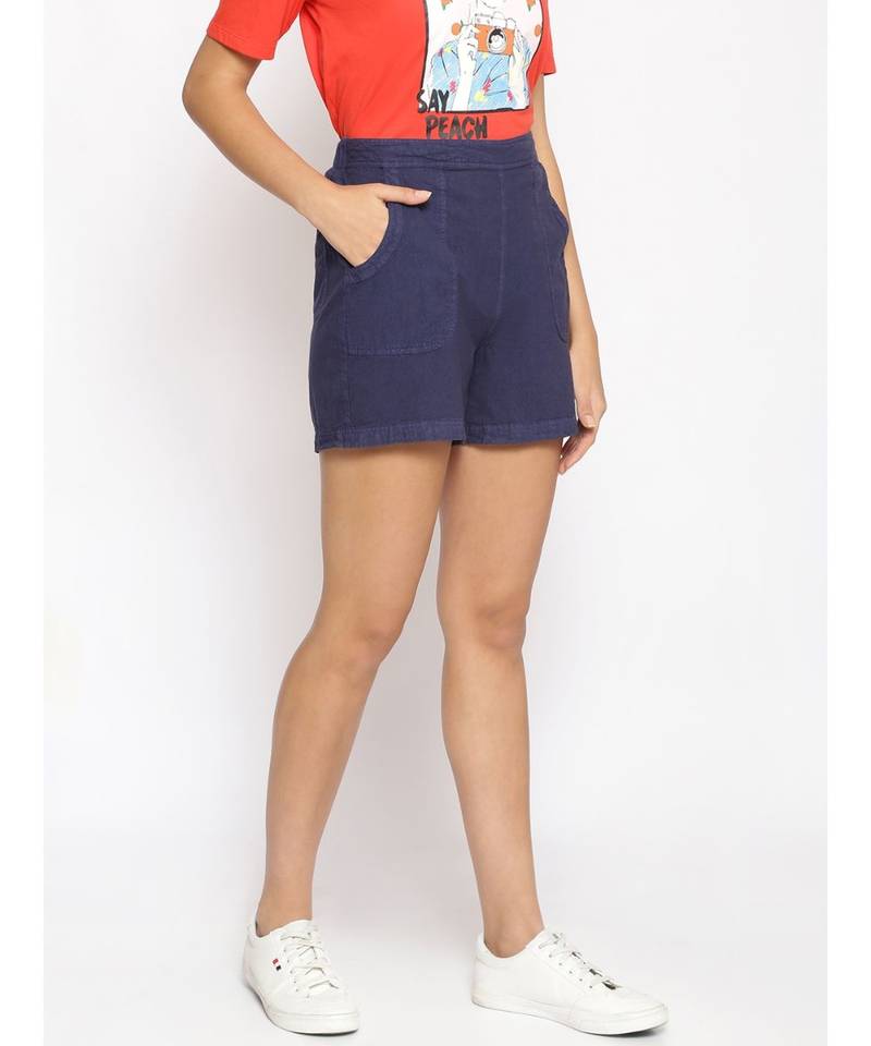 Cotton Washed Shorts  in Navy