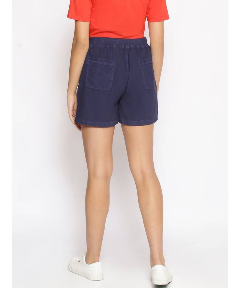 Cotton Washed Shorts  in Navy