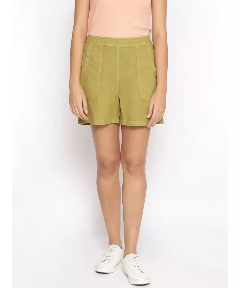 Cotton Washed Shorts  in Olive Green