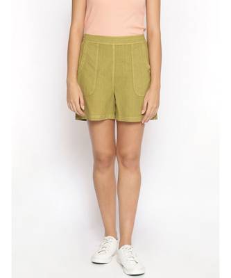 Cotton Washed Shorts  in Olive Green 1