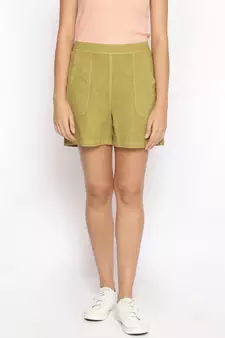 Cotton Washed Shorts  in Olive Green