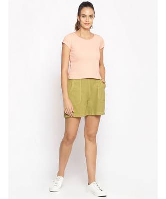 Cotton Washed Shorts  in Olive Green 2