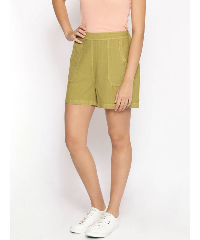 Cotton Washed Shorts  in Olive Green