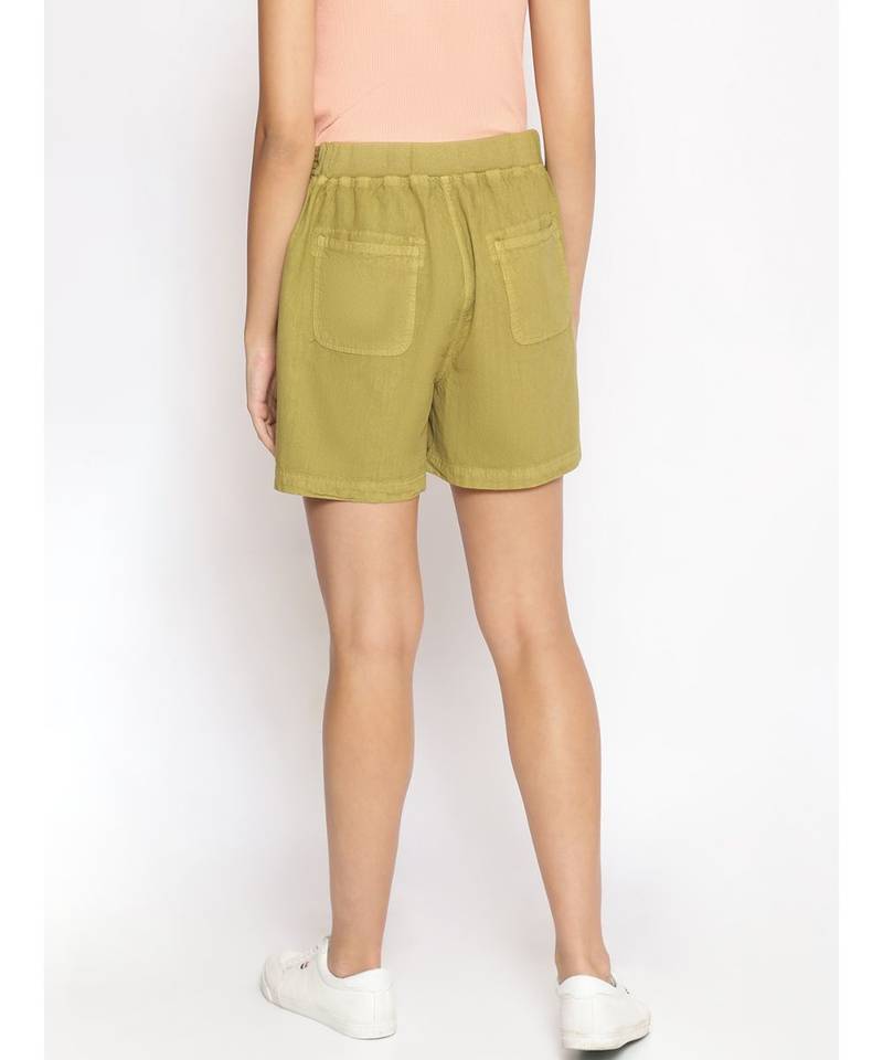 Cotton Washed Shorts  in Olive Green