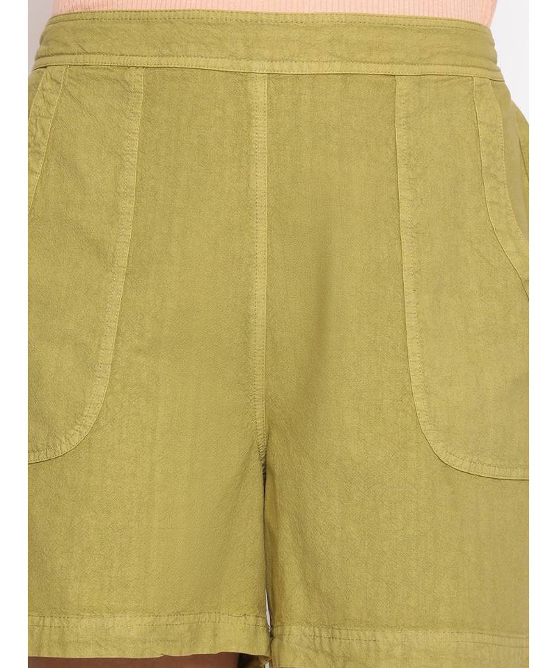 Cotton Washed Shorts  in Olive Green