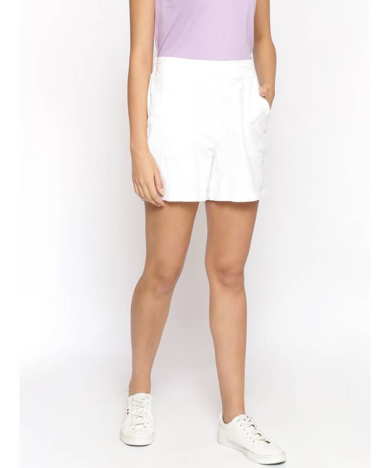 Cotton Washed Shorts  in White