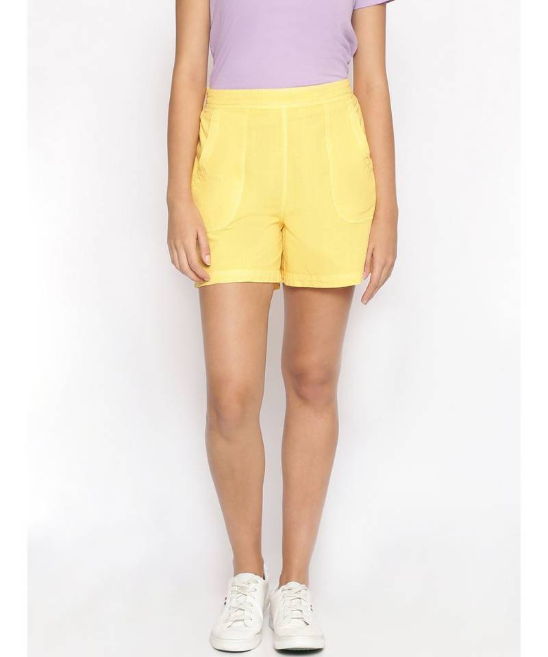 Cotton Washed Shorts  in Yellow