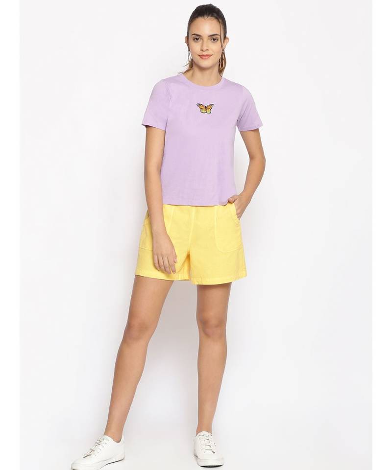 Cotton Washed Shorts  in Yellow