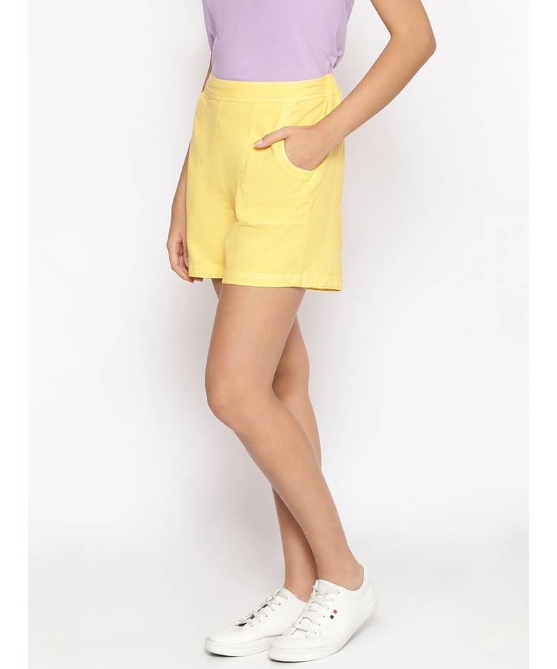 Cotton Washed Shorts  in Yellow